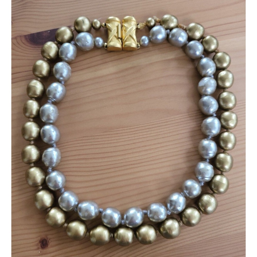 Karl Lagerfeld Paris Double Strand Two Tone Baroque Pearl Collar Necklace Gold